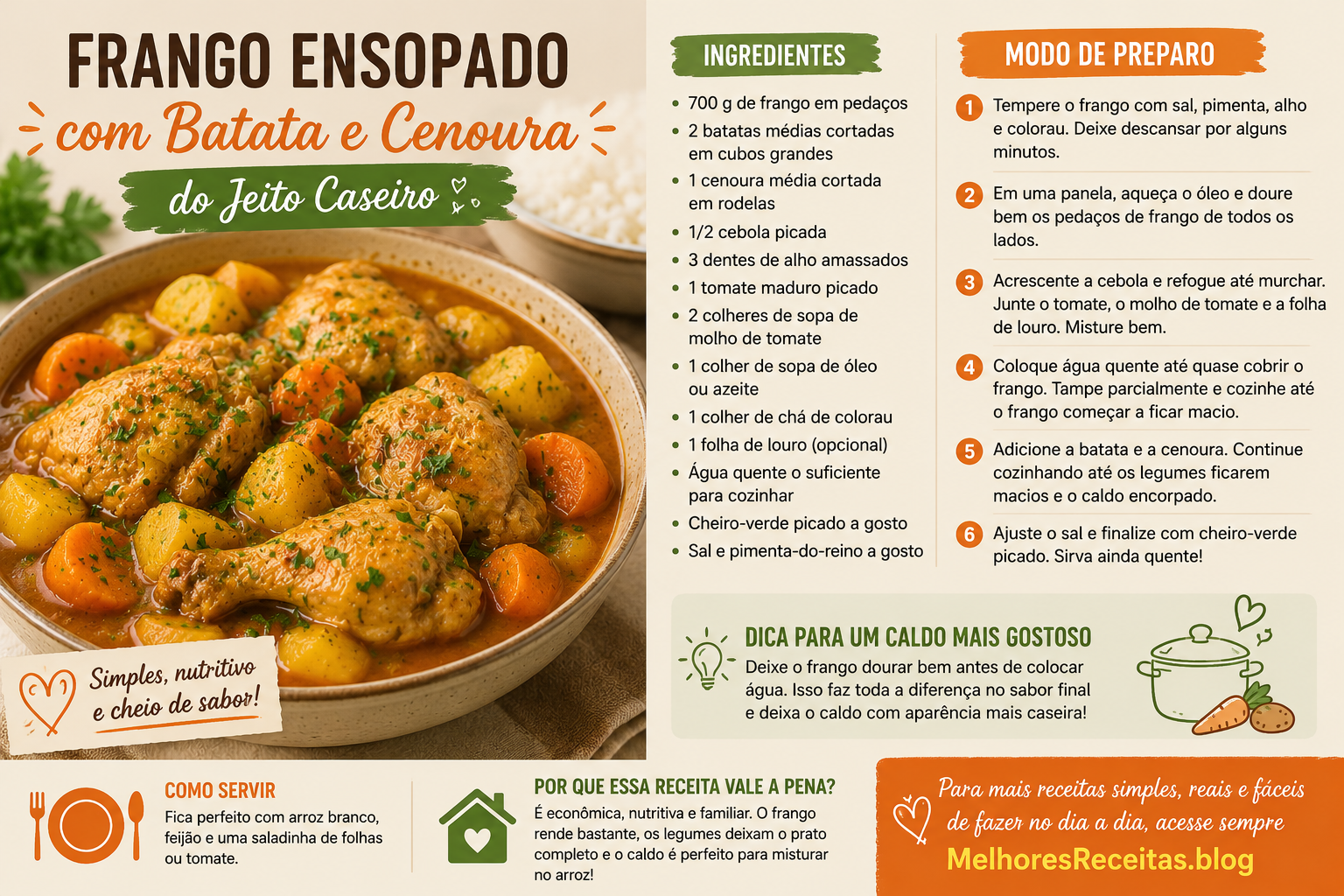 Frango Ensopado com Batata e Cenoura do Jeito Caseiro
