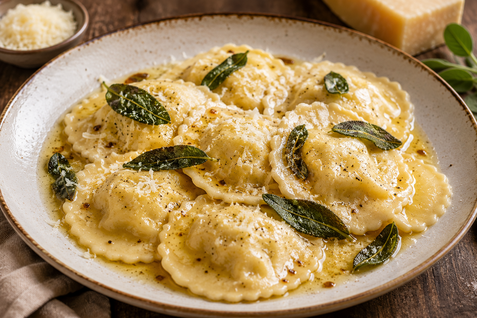 Ravioli Artesanal de Burrata ao Molho de Manteiga e Sálvia
