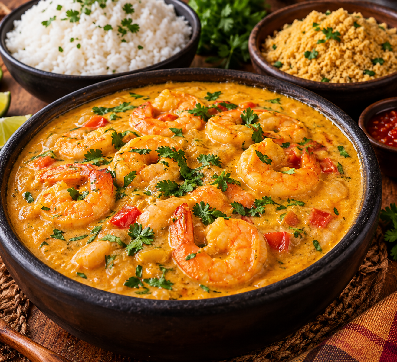 Bobó de Camarão com Mandioca Cremosa e Leite de Coco