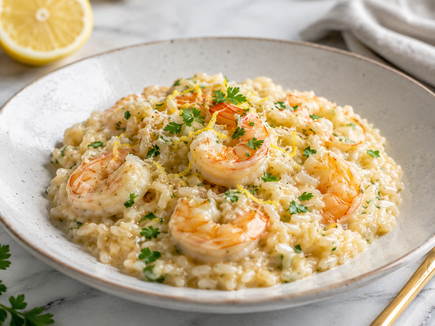 Risoto Cremoso de Camarão com Limão e Cheiro-Verde