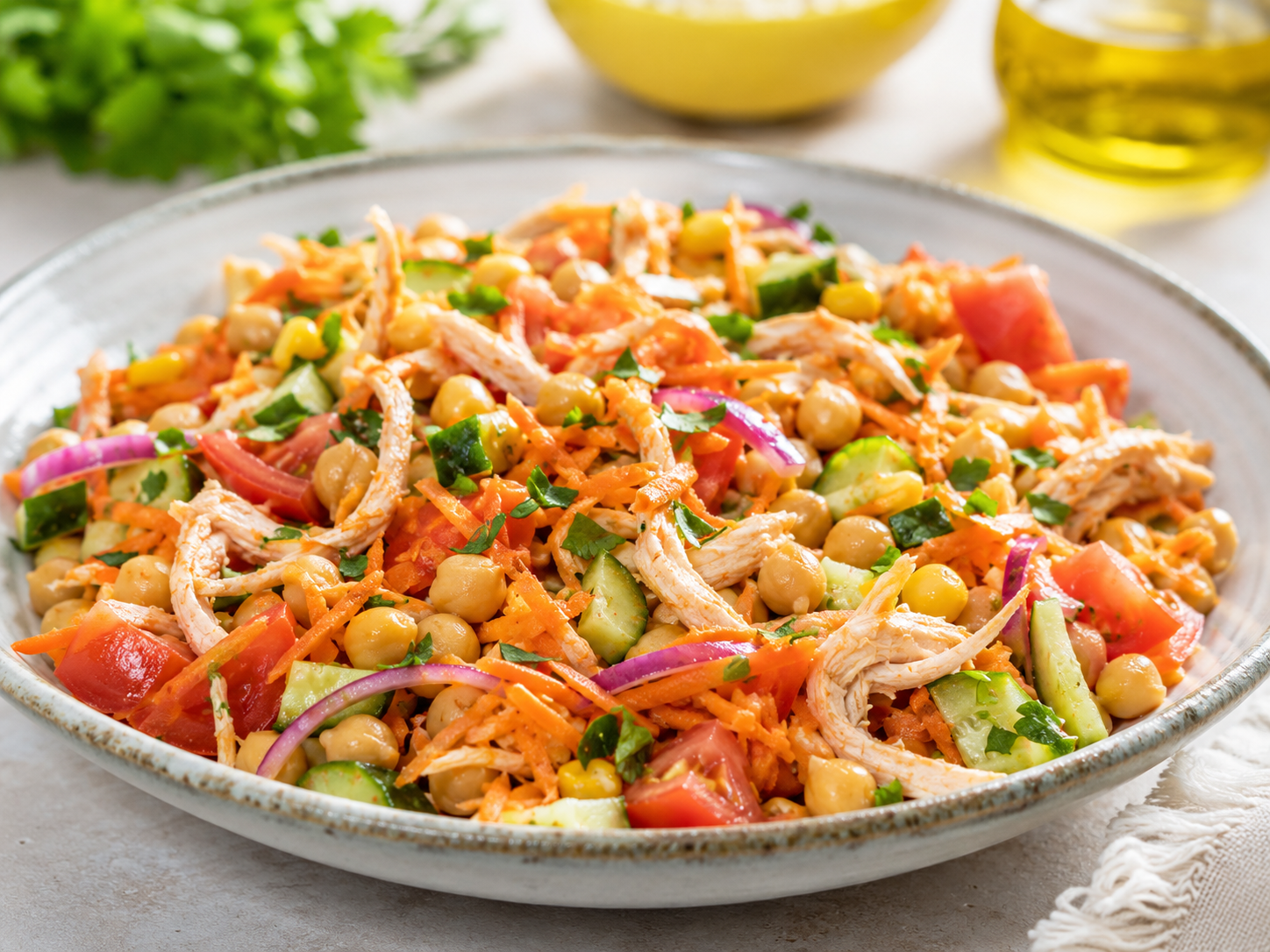 Salada Colorida de Grão-de-Bico com Frango Desfiado